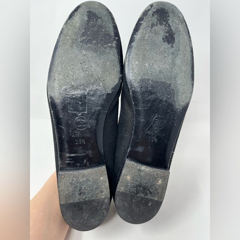 Chanel Ballet Cap Toe CC Black Textured Leather and Suede gold CC size 39.5 EU - Picture 9 of 9